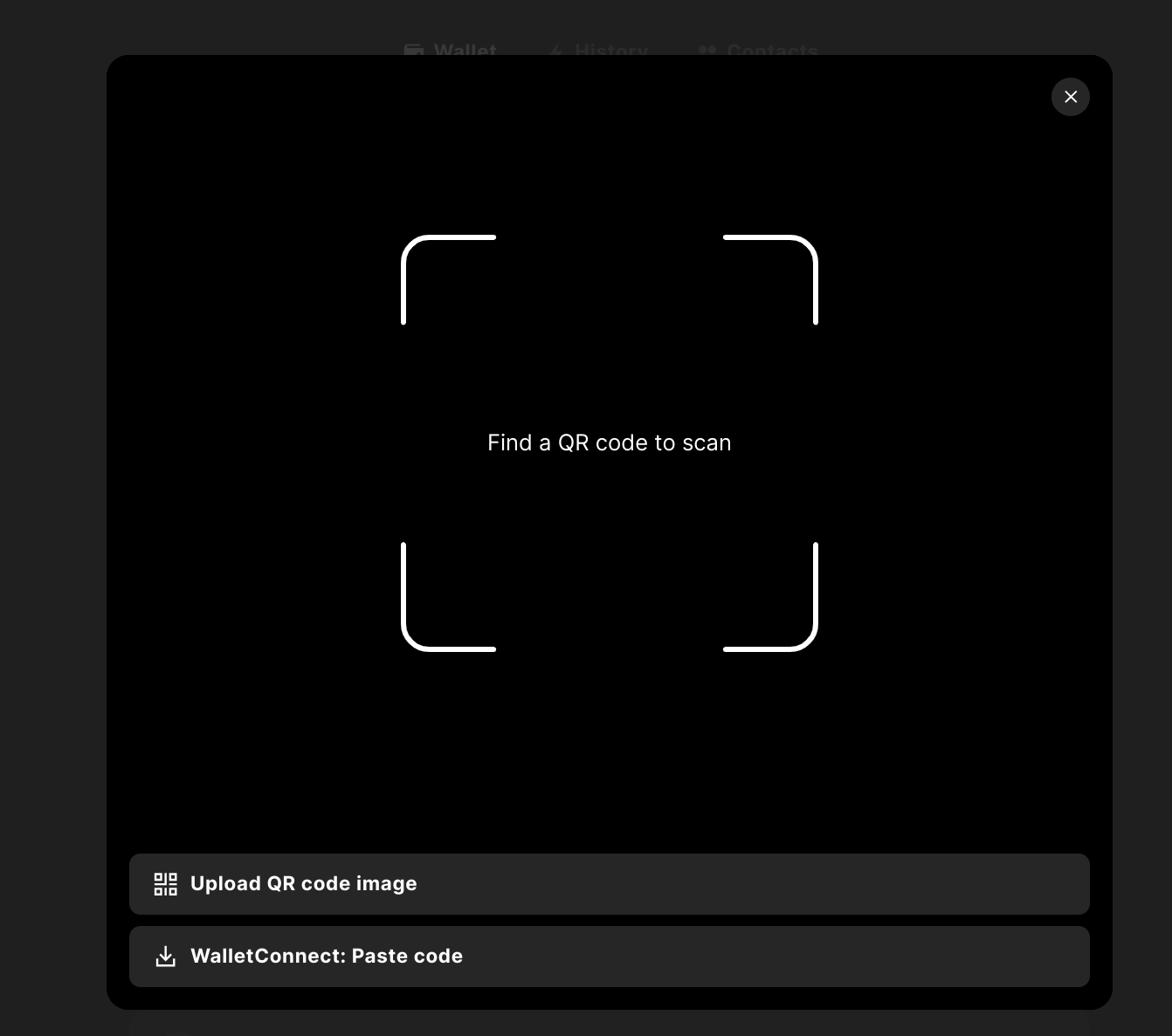 Camera to scan a Wallet Connect QR code